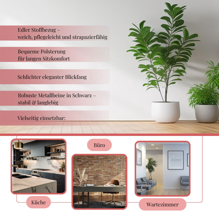 BHS LIVING Esszimmerstuhl, Küchenstuhl, Stuhl für den Wartebereich AURORA Polstersessel mit Armlehnen Stoff: grau 55x58x77 cm